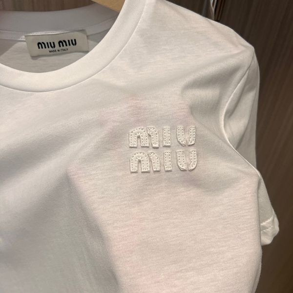 ◆大人気◆ ミュウミュウ 刺繍入りジャージーTシャツ コピー選べる2色 mys60916